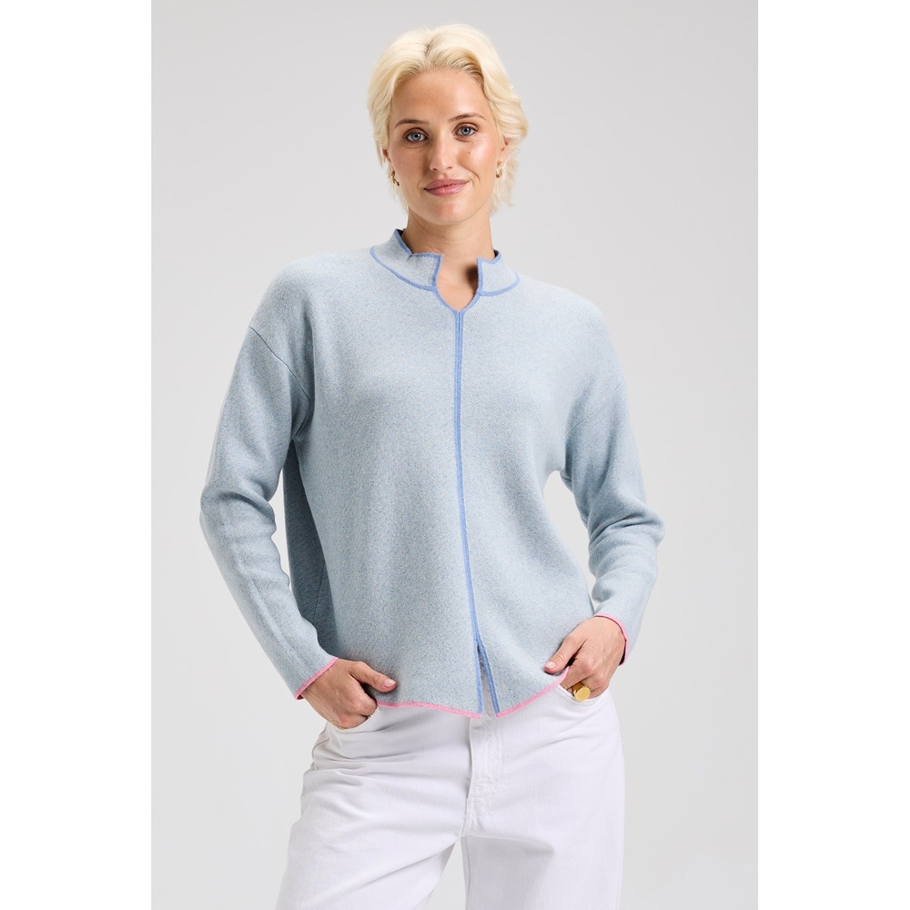 ZAKET & CLOVER Cashmere Neru Collar Sweater Sky Blue‎ Women's Casual| Large